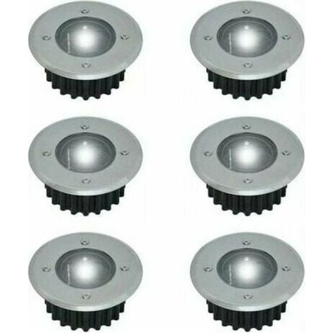 Lot de 6 spots LED solaires encastrables au sol - Ronds - Diamètre : 85 mm - Extérieur résistant au piétement - Façade en acier inoxydable - 6 lampes solaires (1/4)