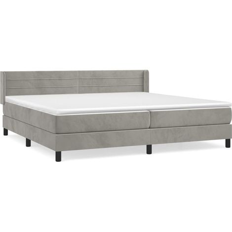 Lit à sommier tapissier et matelas, Lit adulte pour 2 personnes Assemblage Facile, Gris clair 200x200cm Velours OIB1505E (1/5)
