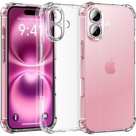 Custodia antiurto trasparente rinforzata per iPhone 16 Plus + vetro protettivo 9H (1/5)