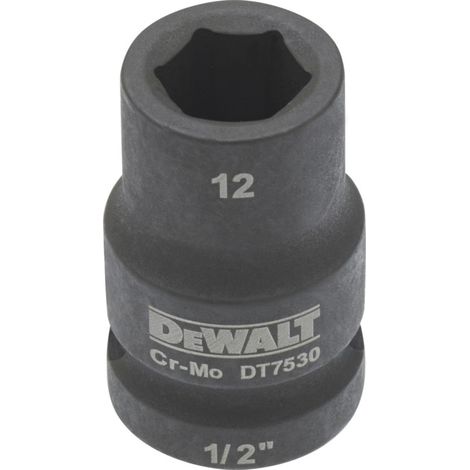 Clé à douille DEWALT courte 12mm 1/2 résistante aux chocs
