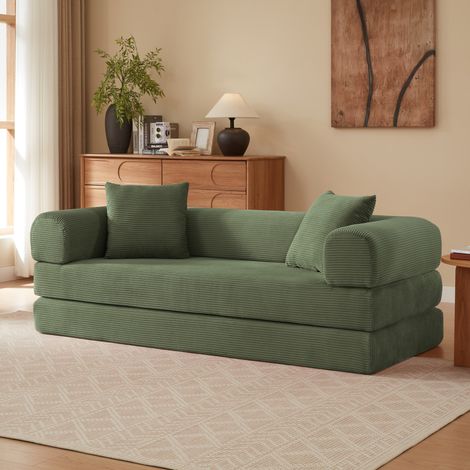Canapé convertible 1 place en vert, mousse confort et design modulable,195x89x59 cm (1/5)