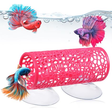 Tunnel-hamac à ventouses pour poissons combattants, idéal pour se cacher et jouer. Convient aux petits poissons, crevettes et combattants (Betta splendens, rose).