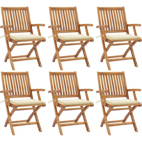 6 pcs Chaises pliables de jardin avec coussins Siège de Terrasse Chaises pliantes d'extérieur Bois de teck DHNET9085786 (1/5)