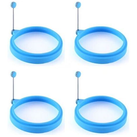 BUNTHAUS PA Eierringe aus Silikon, 10 cm, lebensmittelecht, antihaftbeschichtet, Spiegeleier, Pfannkuchen, Frühstücksbrötchen, Eier-Muffinring, blau, 4 Stück (1/4)