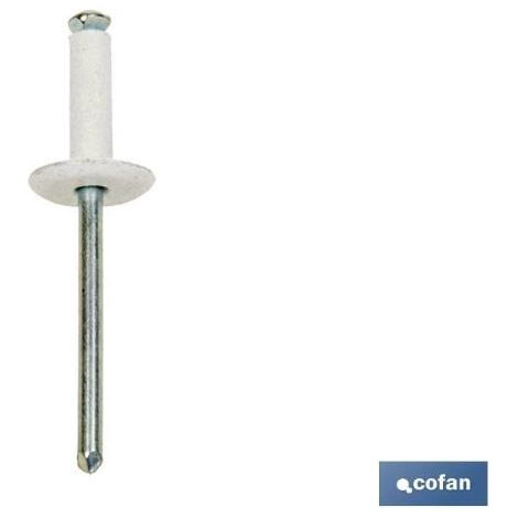 Pack 250 unidades remache flor cabeza ancha blanco 4,8 x 20 mm