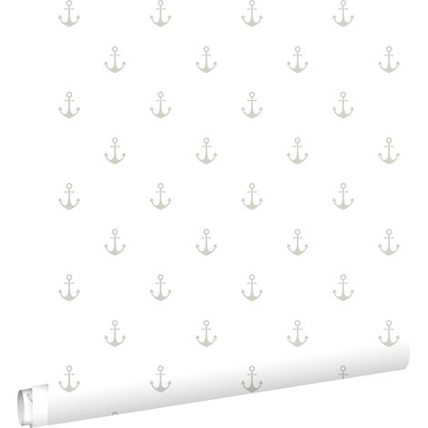 papier peint ancres blanc et argent  - ESTAhome