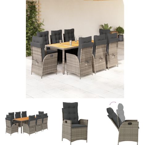 The Living Store 9-tlg. Garten-Essgruppe mit Kissen Grau Poly Rattan -  Gartenmöbel-Sets (1/5)