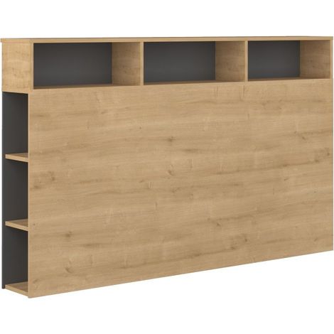Home Heavenly® - Cabecero cama 160 con almacenaje ONIX, 9 espacios útiles. 162x120x23 cm. Color: Roble Hamilton - Gris Oscuro (1/5)