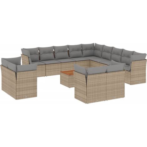 Salon de jardin avec coussins 14 pcs beige résine tressée (1/3)