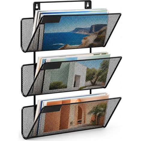 Relaxdays Zeitschriftenhalter Wand, A4-Hochformat, 3 Fächer, Metall, Dokumentenablage HxBxT: 41 x 32,5 x 12 cm, schwarz (1/5)