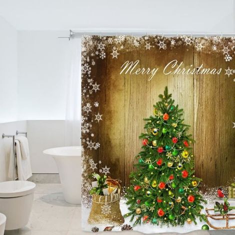 180x180 cm Rideau de Douche imprimé Noël avec 12pcs Crochets Imperméable Anti-moisissures Rideau de Baignoire Décor Salle de Bains (1/4)