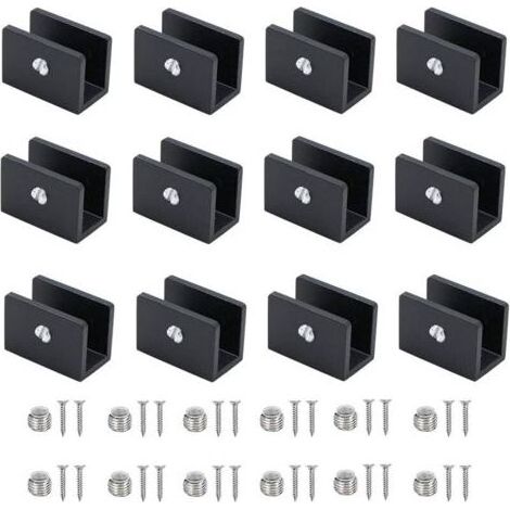 12 Pièces Pince À Verre, Aluminium Supports D'étagère, Support De Cloison En Verre Réglable, Pour Tablettes En Verre De 6-8 Mm D'épaisseur, Pour Salle D'eau, Balcon (Avec Vis) (1/4)
