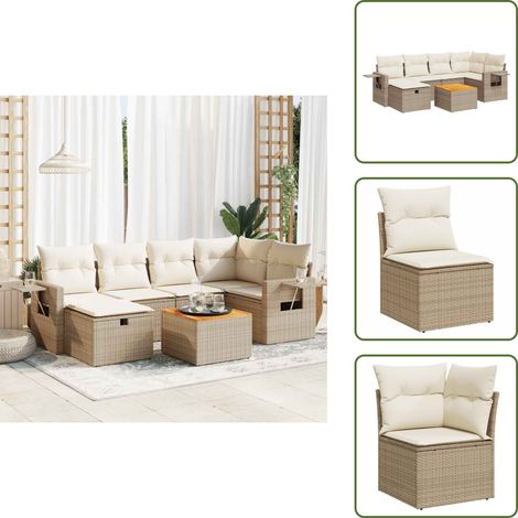 7-tlg. Garten-Sofagarnitur mit Kissen Beige Poly Rattan - Gartensofa Set - Garten Sofa Set - Outdoor Sofa Set - Garten Sofagarnitur (1/5)