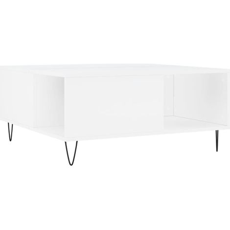 Mesa de centro de diseño moderno y contemporáneo 80 x 80 x 36,5 cm madera de ingeniería blanca y metal DEC037973
