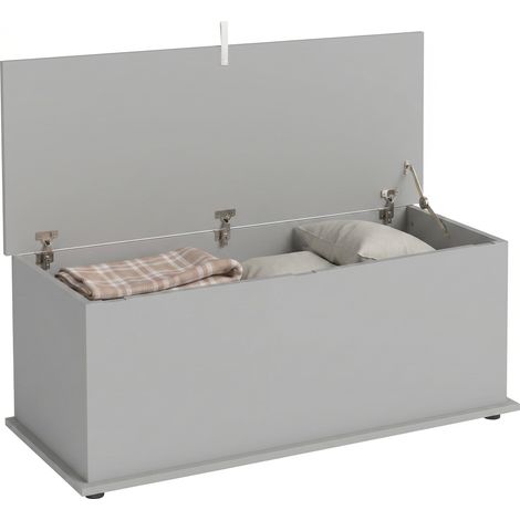 Coffre de rangement en bois 100 x 40 x 40 cm avec couvercle rabattable et charnières de sécurité, banc de rangement multifonction pour salon, chambre ou entrée, gris (1/5)