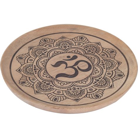 Vassoio Om Mandala grigio - Vassoio decorativo etnico in legno con design Om Mandala - Ideale per la decorazione domestica e come regalo