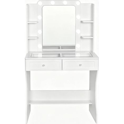 Tocador con espejo LED, encimera de vidrio templado, blanco, MDF E1, 80 x 135 x 38 cm (1/5)
