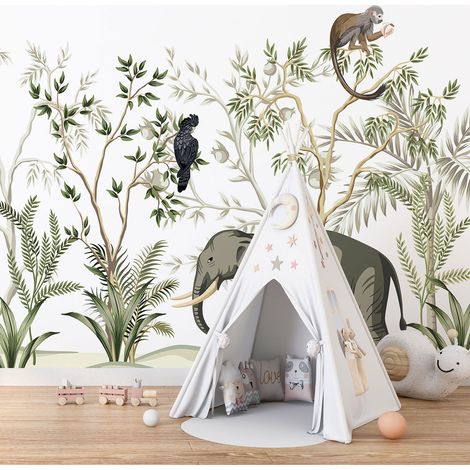 Papier peint panoramique Enfants - Animaux de la Jungle - 130 cm x 70 cm (1/4)