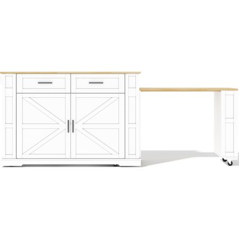 Isla de cocina con encimera extensible MDF blanco roble 130 x 50 x 93 cm (1/5)