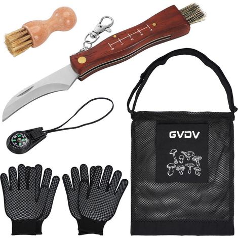 Pilzmesser Set mit Bürste, Tasche, Kompass & Handschuhen
