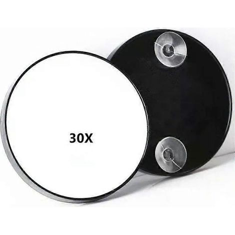 Miroir de maquillage grossissant x30 avec ventouse, miroir de beauté noir pour salle de bain, idéal pour le rasage, le nettoyage et l'élimination des points noirs. Petit miroir rond. (1/5)