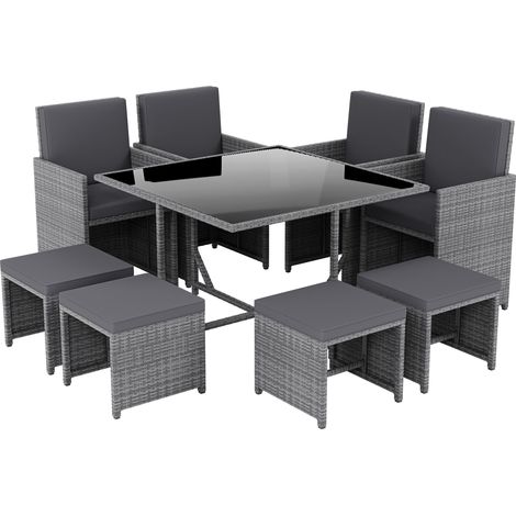 Cuba Rattan Garden Furniture 8 Seater Folding Dining Set Outdoor Table & Chairs, Grey-No-Cover