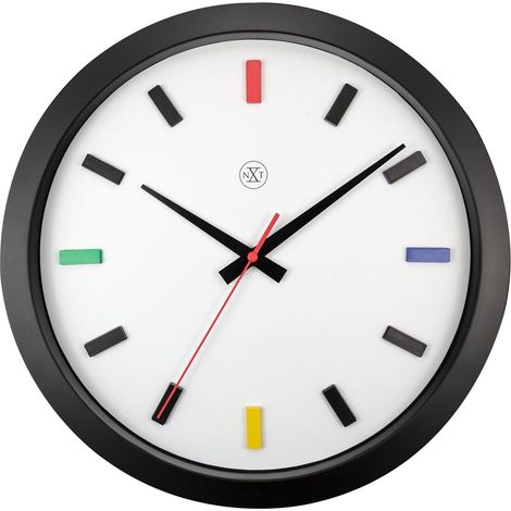Horloge murale silencieuse Mix en plastique boîtier noir et index multicolore 36 cm - PANGIVO (1/5)