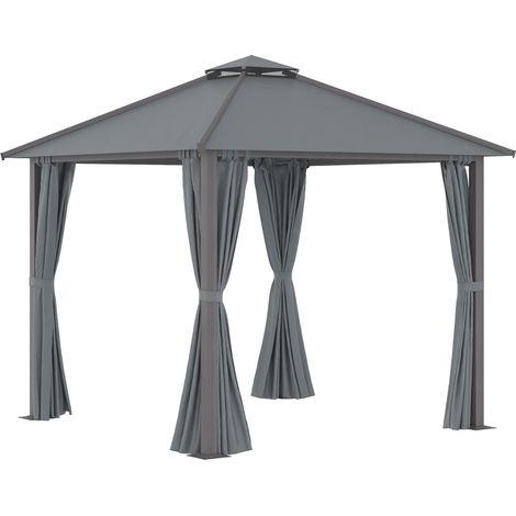 Abri de jardin 3x3 m gris avec double toit, 4 panneaux latéraux, protection solaire pour terrasse (1/5)