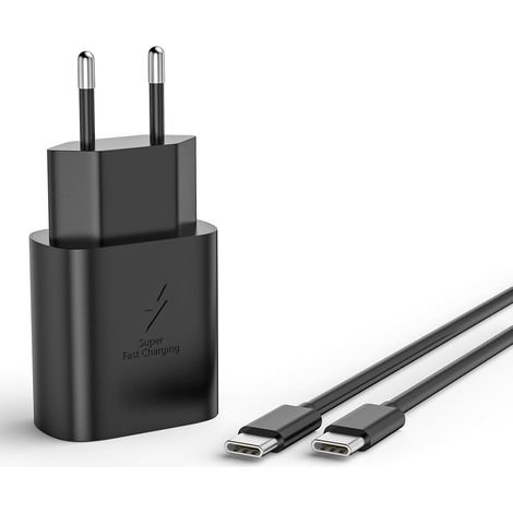 Chargeur Rapide pour Samsung Galax S25 S24 S23 S22 S21 S20 Série, A17 A16 A15 A14 A13 A54 A55 A56 A35 A36 A25 A26 5G, Chargeur Rapide 25W de Rechange d'origine + 2m Type-C Câble (Noir) (1/5)
