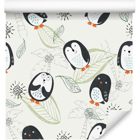 Papel pintado de pingüinos de dibujos animados para salón y dormitorio, 50x1000 cm. (1/5)