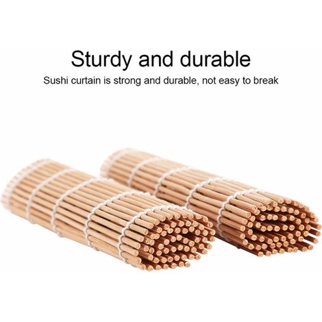 Ensemble pour sushis en bambou : tapis à sushis, rideau à sushis, lame, cuillère et baguettes. (1/4)