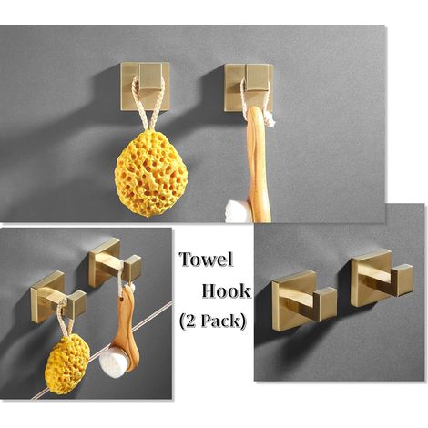 Ganci per asciugamani da bagno in oro spazzolato, 2 pezzi ganci appendiabiti da parete per la casa, gancio in acciaio inossidabile SUS304 (1/4)