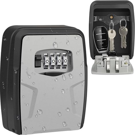Boîte à Clé , Key Lock Box avec Code à 4 Chiffres , Extérieur Étanche Métal Boîte à Clé Sécurisée , Combinaison Clés Stockage Boîte de Verrouillage , pour Maison Garage à L'école (Gris)