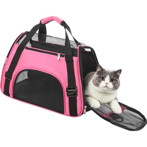 1 - Sac Transport Chien - Sac Transport Chat - Nylon Respirant Pliable avec Fermeture Éclair Latérale pour Voyage Promenade Shopping Noir 50x33x26cm (1/5)