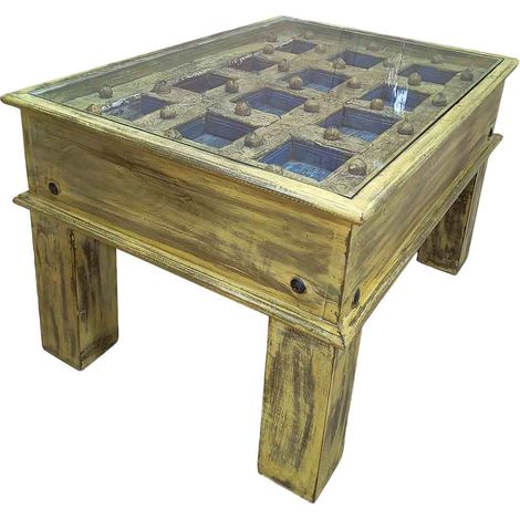 Mesa de centro de madera artesanal 77x56x45h cm (1/5)