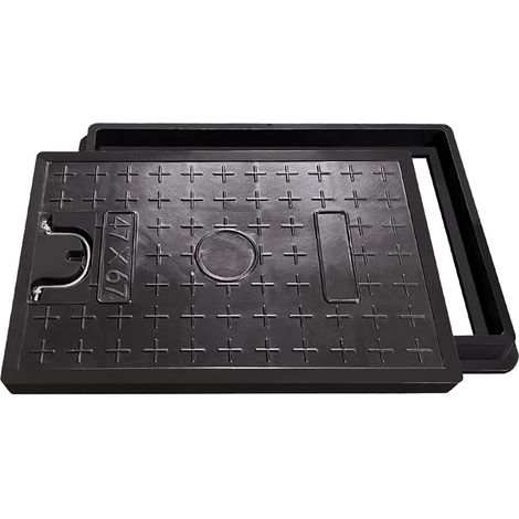 Couvercle de regard en fibre de verre PRV, A15 plaque d'égout avec cadre et poignée - Noir - Pour zones piétonnes, parcs, pelouses, cours, jardins, trottoirs, puits de drainage (1/5)