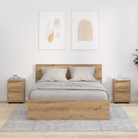 Lot de 2 tables de chevet avec tiroirs, hauteur réglable, chêne artisanal, 30,5 x 30 x 43 cm - PANGIVO (1/5)