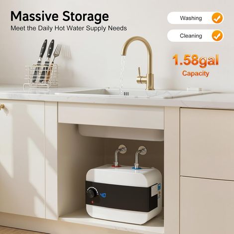 Chauffe - eau électrique instantané, mini réservoir rectangulaire de 6 litres, 1500 Watts, 0 - 65 ° C, pour salle de bain, balcon, cuisine, Salon (1/5)
