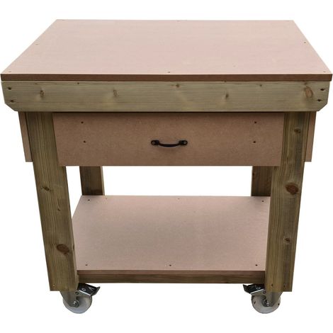 Wooden MDF Top Workbench With Drawers (V1), 3ft (90cm) With wheels (1/3)