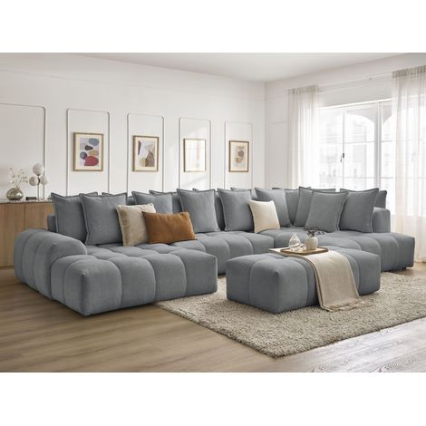BOBOCHIC - Canapé panoramique convertible coffre EVEREST tissu chiné avec pouf Angle gauche Gris foncé (1/5)