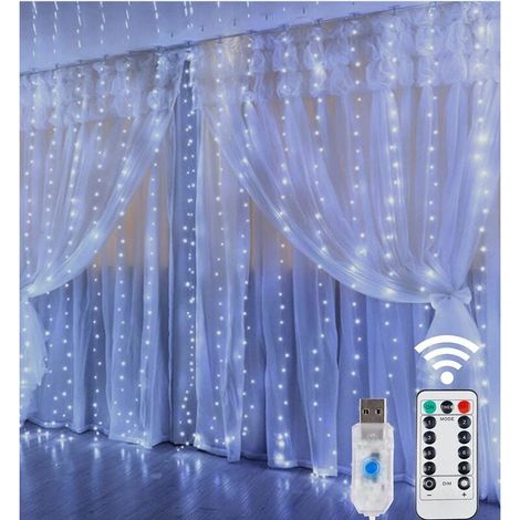 MINKUROW Lichterketten für Vorhänge, 3 x 3 m, 300 LEDs, Lichterketten für Vorhänge, 8 Beleuchtungsmodi, warmweiß/kaltweiß, geeignet für Hochzeit, Garten, Raumdekoration (1/5)