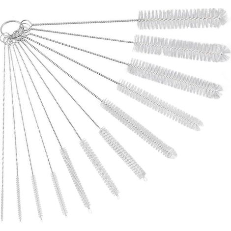 Lot de 12 Brosses De Nettoyage,Goupillon De Nettoyage,Brosse De Nettoyage pour Tube,Bouteille en Verre,Biberon,Bouilloire Et Clavier,Brosse De Nettoyage en Nylon pour Bouteille, Blanc (1/5)