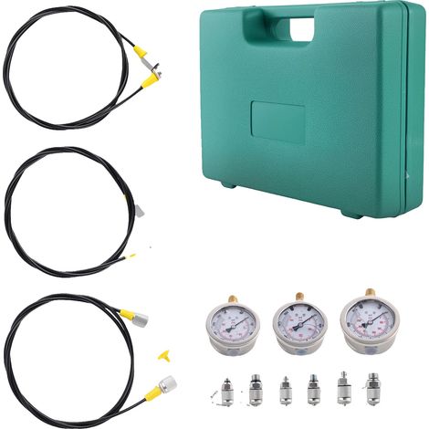 Kit de prueba de presión hidráulica, construcción de acero resistente, 15 x 10 x 3 pulgadas, compatible con la mayoría de los sistemas hidráulicos, rango de presión de 0 a 3000 PSI, mangueras de prueb (1/5)