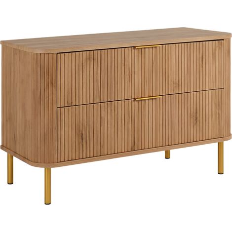 Meuble de salle de bain sur pieds avec tiroirs et pieds métalliques, coloris Chêne Craft, poignée doré, pieds doré, 100 x 41,5 x 66,7 cm (1/5)