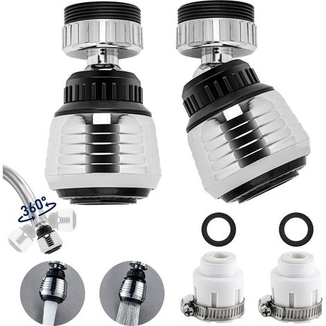 Lot de 2 robinets de cuisine avec tête rotative à 360°, 2 modes de fonctionnement, aérateur équipé de 2 adaptateurs M22 et F24, économiseur d'eau pour robinet de cuisine, salle de bain ou douche (1/5)