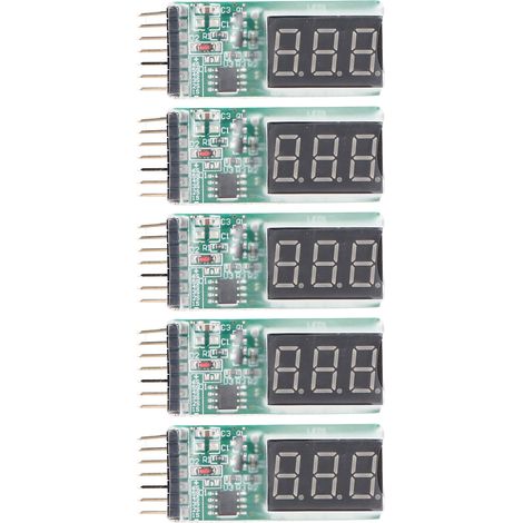 Pack de 5 Testeurs de Tension de Batterie LED, Indicateur de Capacité pour Accus Lithium 2-6S, Moniteur de Niveau avec Affichage Numérique, Contrôleur de Charge pour Modélisme (1/5)