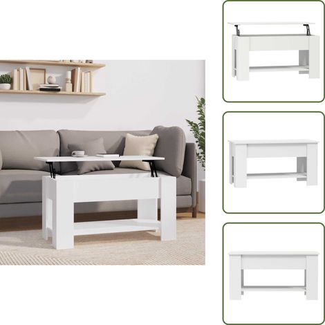 Couchtisch Weiß 101x49x52 cm Holzwerkstoff - Couchtisch - Wohnzimmertisch - Holzwerkstoff - Weißer Couchtisch - Höhenverstellbarer Tisch (1/5)