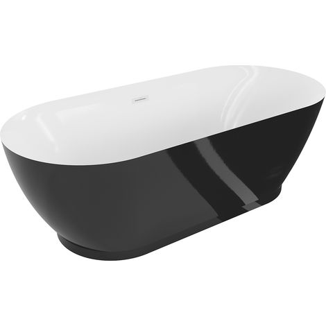 Mexen Roxy freistehende Badewanne 180 x 85 cm, weiß/schwarz, weißer Überlauf - 51201808575-20