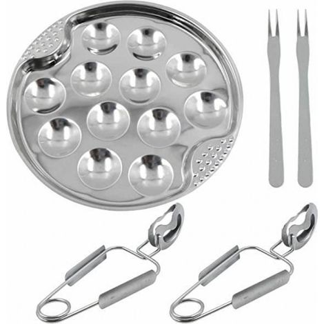 Service À Escargots - Acier Inoxydable - 12 Trous - Avec Pince Et Fourchette - Lot De 1