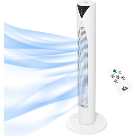 Ventilateur tour oscillant à 70° avec télécommande, 4 modes, 3 vitesses, minuterie, 31,5 x 31,5 x 96 cm, blanc
